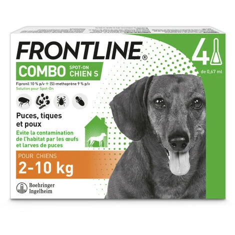 Frontline Anti Puce Et Tique Spot On Combo Pour Chien 2 à 10 Kg (4 Pipettes 0.67 Ml) 1 Frontline Anti Puce Et Tique Spot On Combo Pour Chien 2 à 10 Kg (4 Pipettes 0.67 Ml)