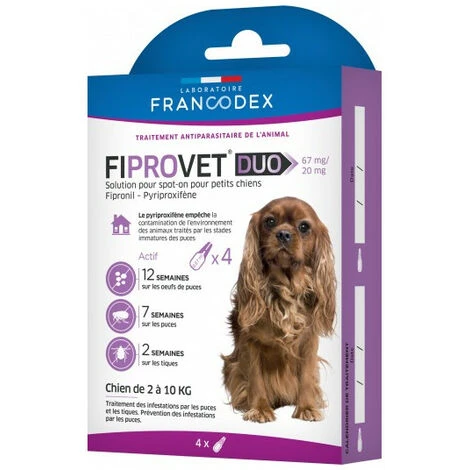 4 Pipettes Anti Puces Fiprovet Duo Pour Petit Chien 2 A 10 Kg - Francodex 2 4 Pipettes Anti Puces Fiprovet Duo Pour Petit Chien 2 A 10 Kg - Francodex – Image 2