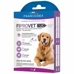 4 Pipettes Anti Puces Fiprovet Duo Pour Chien 20 A 40 Kg - Francodex