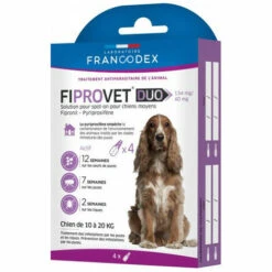 4 Pipettes Anti Puces Fiprovet Duo Pour Petit Chien 10 A 20 Kg - Francodex