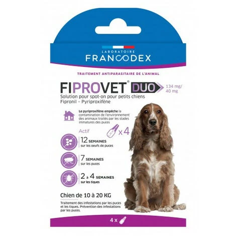 4 Pipettes Anti Puces Fiprovet Duo Pour Petit Chien 10 A 20 Kg - Francodex 2 4 Pipettes Anti Puces Fiprovet Duo Pour Petit Chien 10 A 20 Kg - Francodex – Image 2