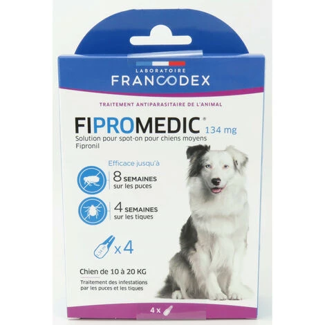 4 Pipettes Fipromedic 134 Mg Pour Chiens De 10 Kg à 20 Kg Antiparasitaire - Francodex 1 4 Pipettes Fipromedic 134 Mg Pour Chiens De 10 Kg à 20 Kg Antiparasitaire - Francodex