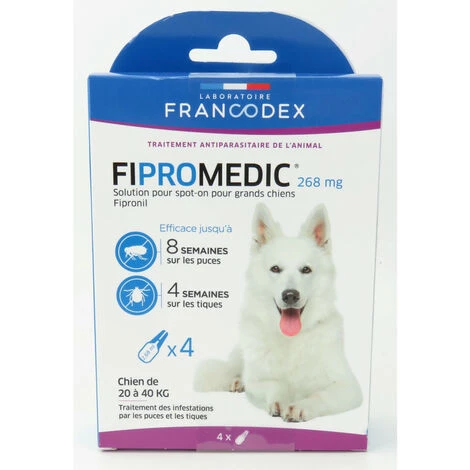 4 Pipettes Fipromedic 268 Mg Pour Chiens De 20 Kg à 40 Kg Antiparasitaire - Francodex 1 4 Pipettes Fipromedic 268 Mg Pour Chiens De 20 Kg à 40 Kg Antiparasitaire - Francodex