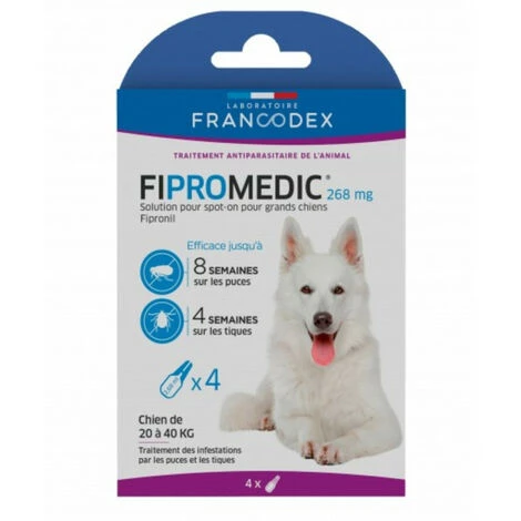 4 Pipettes Fipromedic 268 Mg Pour Chiens De 20 Kg à 40 Kg Antiparasitaire - Francodex 4 4 Pipettes Fipromedic 268 Mg Pour Chiens De 20 Kg à 40 Kg Antiparasitaire - Francodex – Image 4