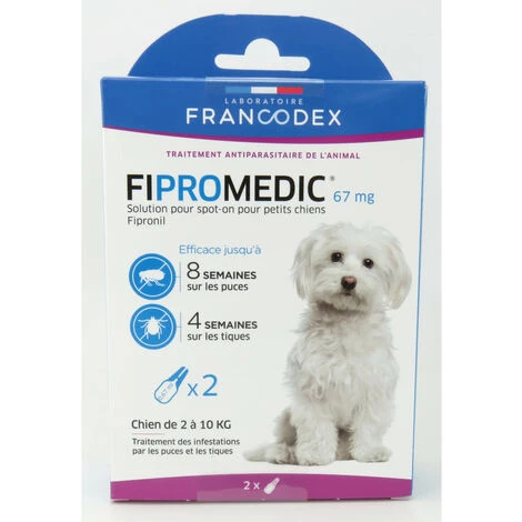 2 Pipettes Fipromedic 67 Mg Pour Petits Chiens De 2 Kg à 10 Kg Antiparasitaire - Francodex 1 2 Pipettes Fipromedic 67 Mg Pour Petits Chiens De 2 Kg à 10 Kg Antiparasitaire - Francodex