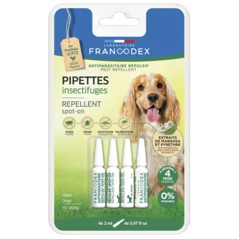 4 Pipettes Insectifuges Pour Chiens De 10 Kg à 20 Kg. - Francodex 1 4 Pipettes Insectifuges Pour Chiens De 10 Kg à 20 Kg. - Francodex