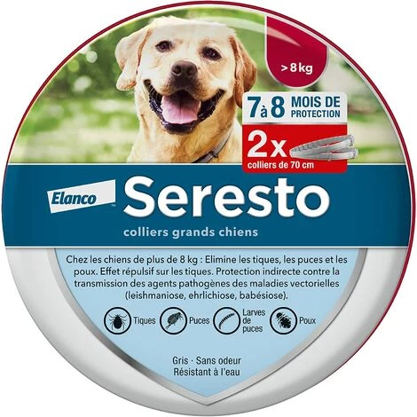 OUSUDELA Seresto Chien – Colliers Anti-Puces Et Anti-Tiques Pour Grands Chiens – Plus De 8 Kg – 2 Colliers 1 OUSUDELA Seresto Chien – Colliers Anti-Puces Et Anti-Tiques Pour Grands Chiens – Plus De 8 Kg – 2 Colliers